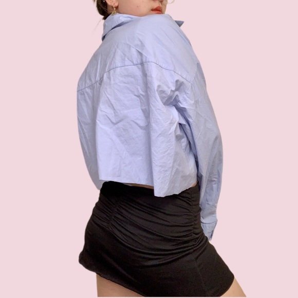 Blue casual cropped blouses - Picture 2 of 4